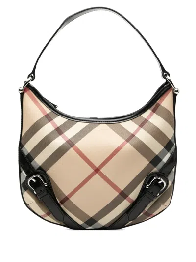 Pre-owned Burberry 2000-2017 Supernova Check Coated Canvas Larkin Hobo Bag In Brown