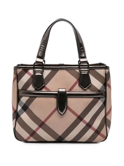Pre-owned Burberry 2000-2017 Supernova Check Coated Canvas Tote Bag In Brown