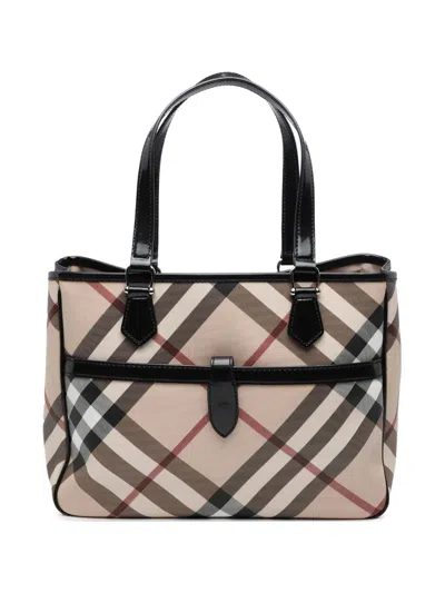 Pre-owned Burberry 2000-2017 Supernova Check Coated Canvas Tote Bag In Brown