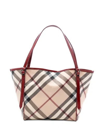 Pre-owned Burberry 2000-2017 Supernova Check Coated Canvas Tote Bag In Brown