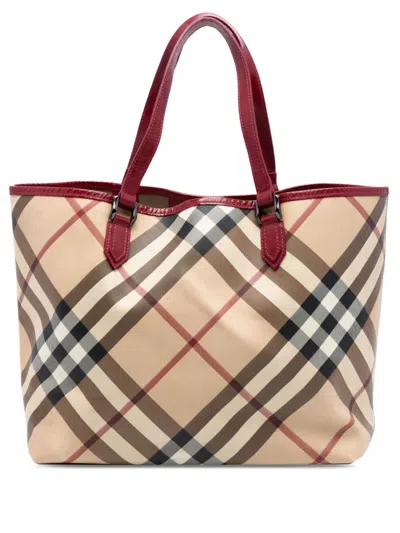 Pre-owned Burberry 2000-2017 Supernova Check Coated Canvas Tote Bag In Brown