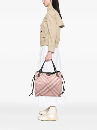 Pre-owned Burberry 2000-2017 Supernova Check Nylon Buckleigh Tote Bag In Pink
