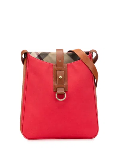 Pre-owned Burberry 2000-2017 Supernova Check Trimmed Canvas Crossbody Bag In Red
