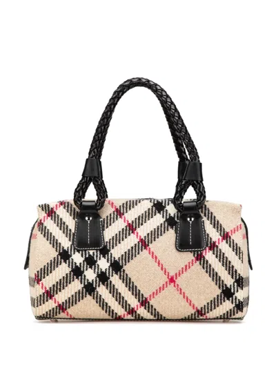 Pre-owned Burberry 2000-2017 Supernova Check Wool Boston Bag In Brown