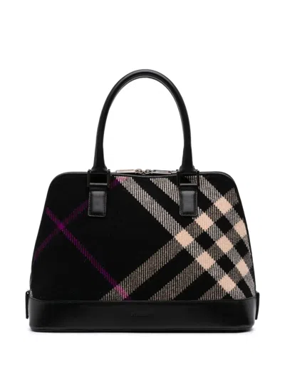 Pre-owned Burberry 2000-2017 Supernova Check Wool Handbag In Black