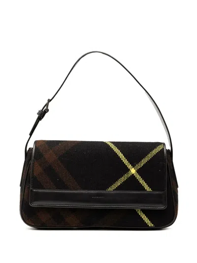 Pre-owned Burberry 2000-2017 Supernova Check Wool Shoulder Bag In Black