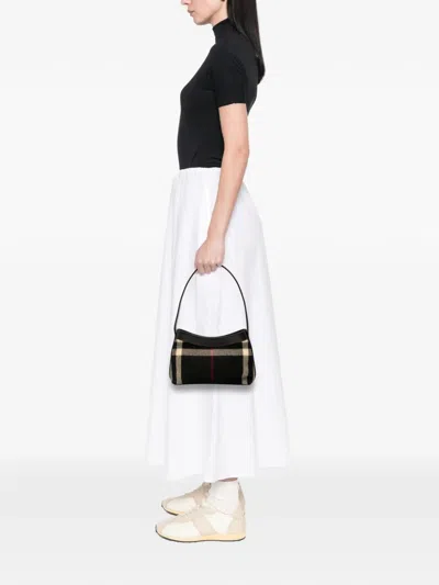 Pre-owned Burberry 2000-2017 Supernova Check Wool Shoulder Bag In Black