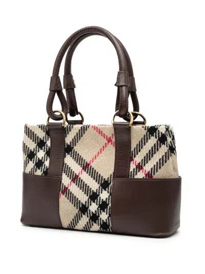 Pre-owned Burberry 2000-2017 Supernova Check Wool Tote Bag In Brown