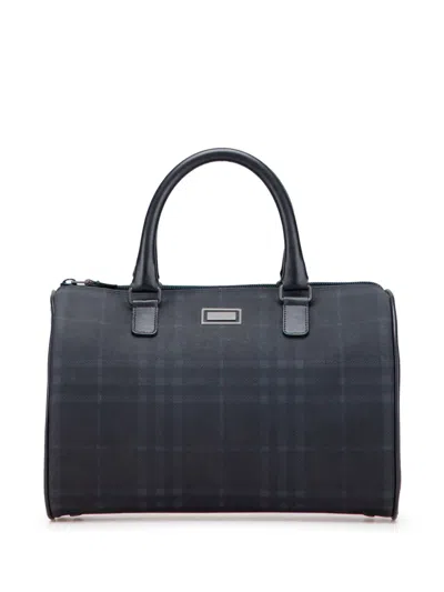 Pre-owned Burberry 2000-2017 Tonal Check Canvas Boston Bag In Black