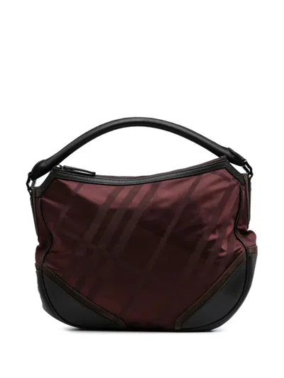 Pre-owned Burberry 2000-2017 Tonal Check Nylon Hobo Shoulder Bag In Red