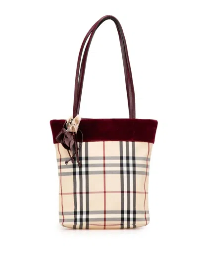 Pre-owned Burberry 2000-2017 Velvet Trimmed House Check Canvas Tote Bag