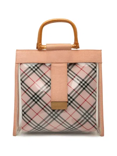 Pre-owned Burberry 2000-2017 Vinyl And Nova Check Canvas Bamboo Tote Bag In Brown