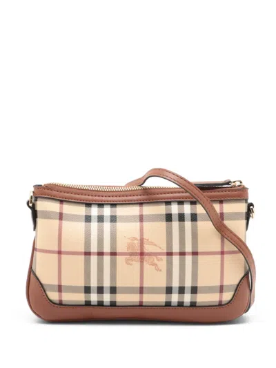 Pre-owned Burberry 2000-2020s Check-pattern Leather Shoulder Bag In Neutral
