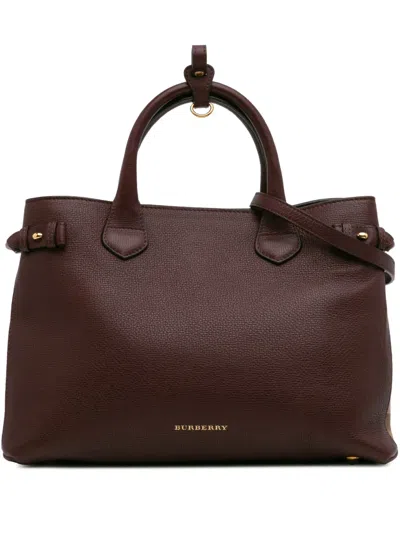Pre-owned Burberry 2000-2024 Medium Leather And House Check Banner Satchel