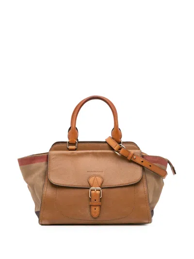 Pre-owned Burberry 2000-2024 Medium Leather And House Check Harcourt Satchel