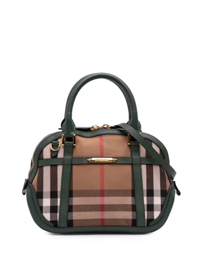 Pre-owned Burberry 2000-2024 Small Leather Trimmed House Check Canvas Bridle Orchard Satchel
