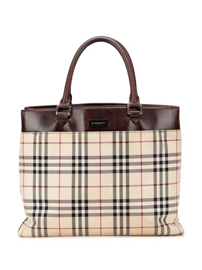Pre-owned Burberry 2000-2025 House Check Canvas Tote Bag In Brown