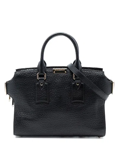Pre-owned Burberry 2000-2025 Medium Grained Leather Clifton Satchel In Black