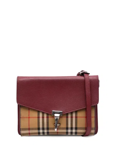 Pre-owned Burberry 2000-2025 Small Leather And House Check Canvas Derby Macken Crossbody Bag In Red