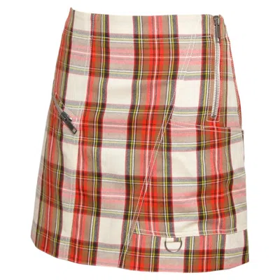Pre-owned Burberry 2000's  Vintage Red Short Punk Mini Skirt In Dress Stuart Tartan Wool
