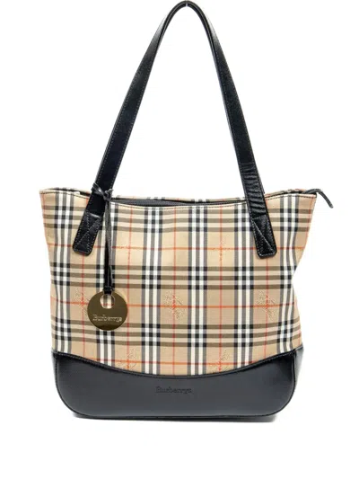 Pre-owned Burberry 2000 Haymarket Tote Bag In Brown