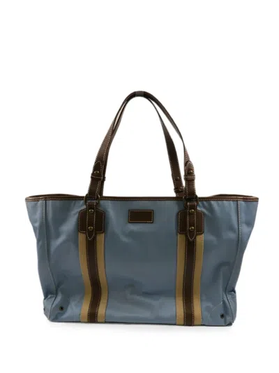 Pre-owned Burberry 2000's Prorsum Embroidered Tote Bag In Blue