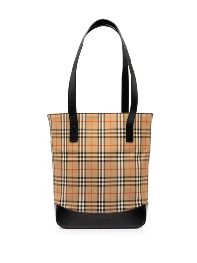 Pre-owned Burberry 2000-2007 Haymarket Check Canvas Tote Bag In Neutrals