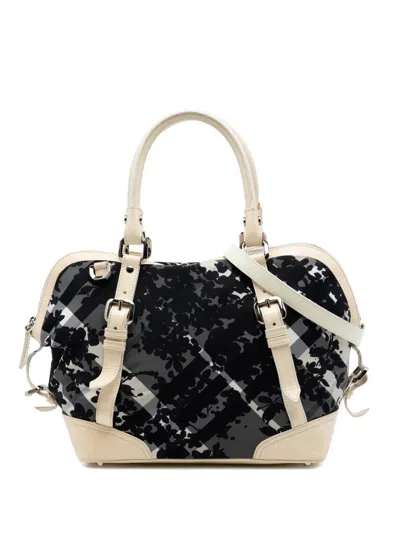 Pre-owned Burberry 2000-2010 Floral Beat Check Nylon And Patent Foley Satchel In Gray