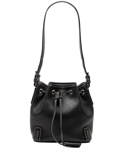 Pre-owned Burberry 2000-2010 Leather Drawstring Bucket Bag In Black