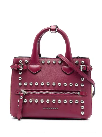 Pre-owned Burberry 2000-2017 Baby Studded Leather And House Check Banner Satchel In Purple