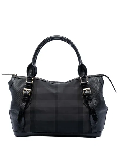 Pre-owned Burberry 2000-2017 Beat Check Nylon Ellers Satchel In Black