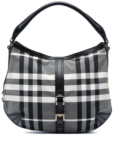 Pre-owned Burberry 2000-2017 Check Nylon Grafton Hobo Bag In Gray