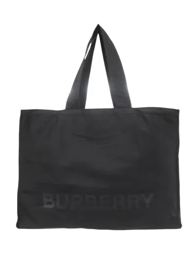 Pre-owned Burberry 2000-2017 Eco Nylon Logo Trench Tote Bag In Black