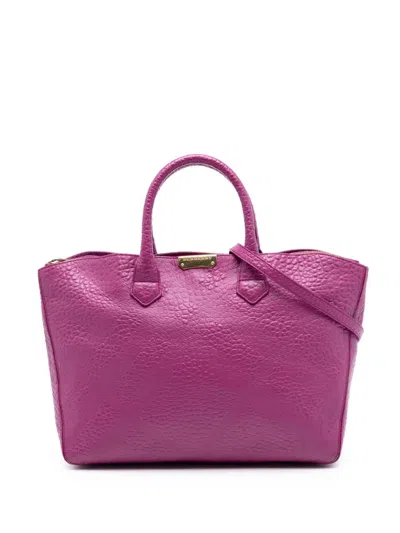 Pre-owned Burberry 2000-2017 Embossed Leather Dewsbury Satchel In Purple