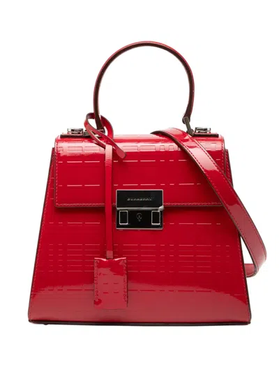 Pre-owned Burberry 2000-2017 Embossed Patent Leather Top Handle Satchel In Red