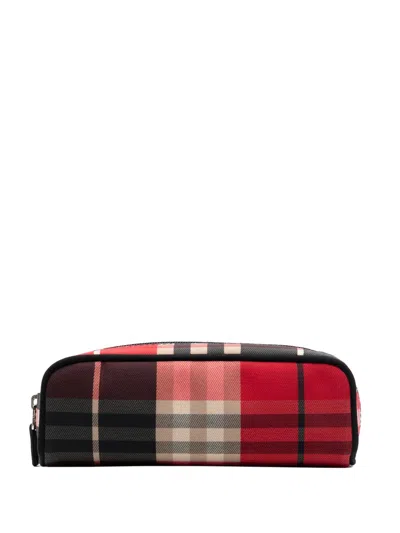 Pre-owned Burberry 2000-2017 Exploded Check Canvas Pouch In Red