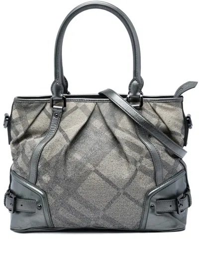 Pre-owned Burberry 2000-2017 Glitter Smoke Check Canvas Check Satchel In Silver