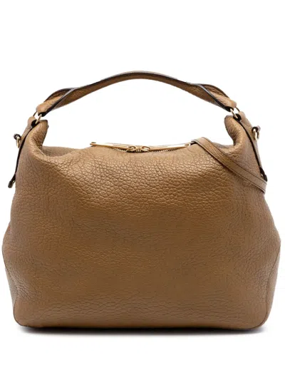 Pre-owned Burberry 2000-2017 Grained Calfskin Heritage Ledbury Convertible Hobo Satchel In Brown
