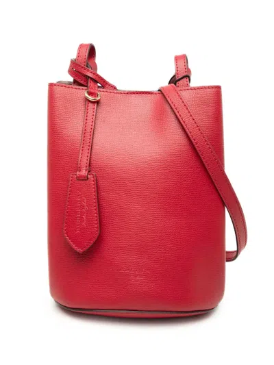 Pre-owned Burberry 2000-2017 Grained Calfskin Lorne Bucket Bag In Red
