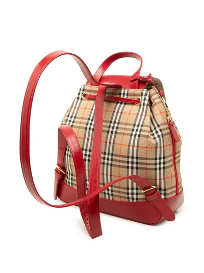 Pre-owned Burberry 2000-2017 Haymarket Check Canvas Backpack In Red