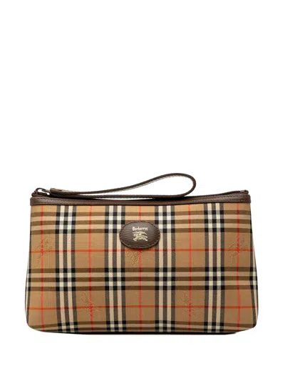 Pre-owned Burberry 2000-2017 Haymarket Check Canvas Clutch Bag In Neutrals