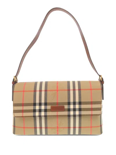 Pre-owned Burberry 2000-2017 Haymarket Check Canvas Flap Shoulder Bag In Neutral