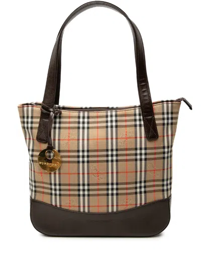 Pre-owned Burberry 2000-2017 Haymarket Check Canvas Handbag In Neutral