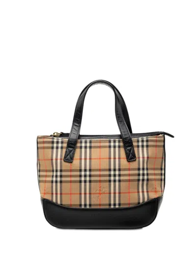 Pre-owned Burberry 2000-2017 Haymarket Check Canvas Handbag In Neutral