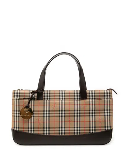 Pre-owned Burberry 2000-2017 Haymarket Check Canvas Handbag In Neutral