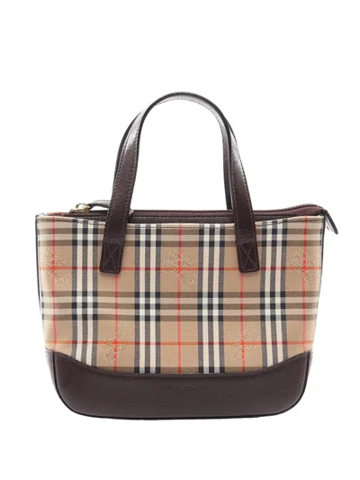 Pre-owned Burberry 2000-2017 Haymarket Check Canvas Handbag In Neutrals
