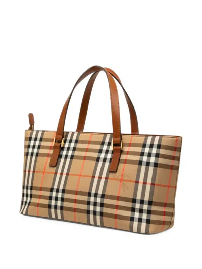 Pre-owned Burberry 2000-2017 Haymarket Check Canvas Handbag In Neutrals