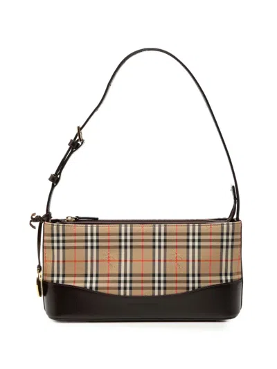 Pre-owned Burberry 2000-2017 Haymarket Check Canvas Shoulder Bag In Brown