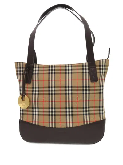 Pre-owned Burberry 2000-2017 Haymarket Check Canvas Tote Bag In Brown