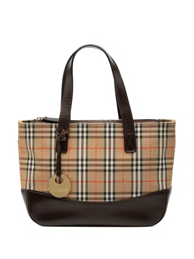Pre-owned Burberry 2000-2017 Haymarket Check Canvas Tote Bag In Neutral